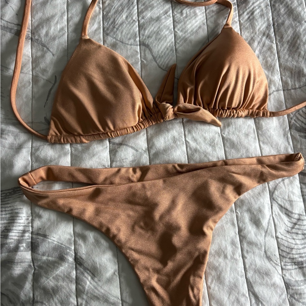 Shimmery peach nude thong Bikini Set